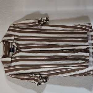 RSQ Brown and White Striped Button Down Shirt Size MEDIUM